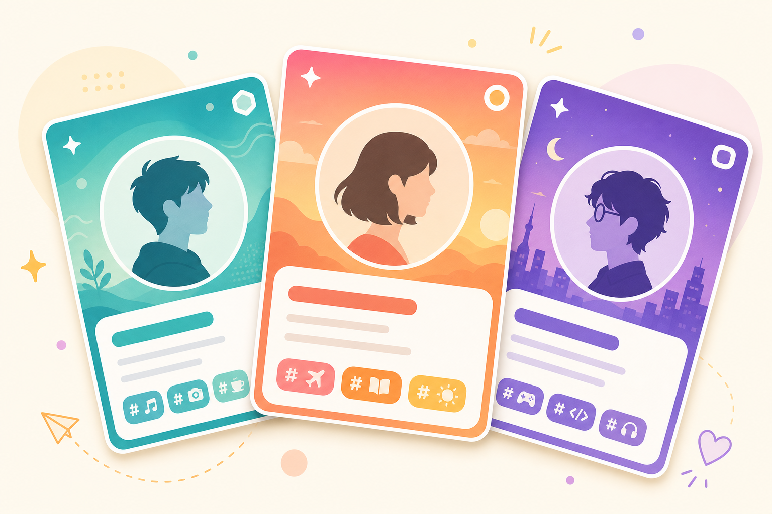 すれちがいで集めるバーチャルプロフィールカードのイメージ