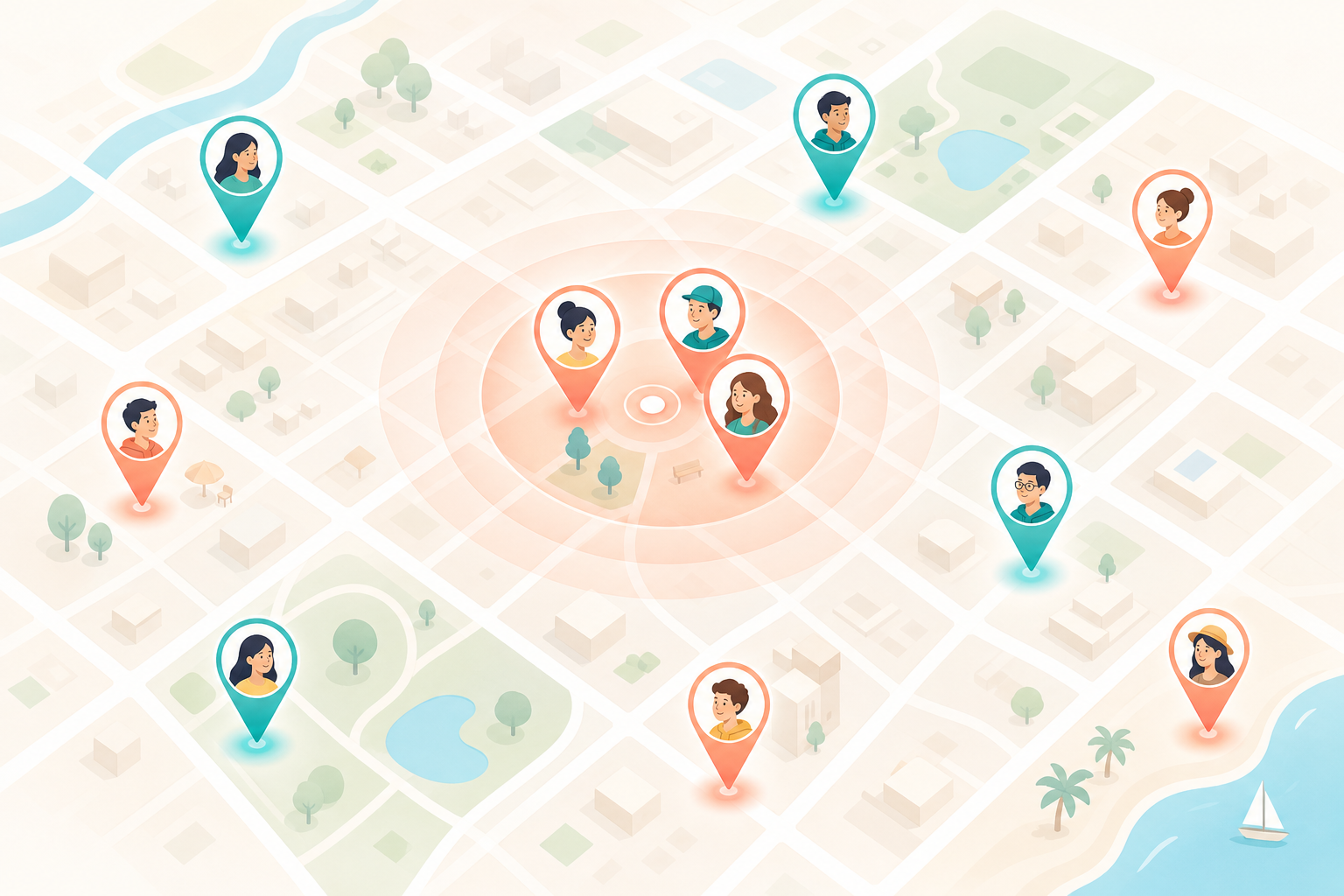 リアルタイムマップで近くの人を表示する Geo3 のイメージ